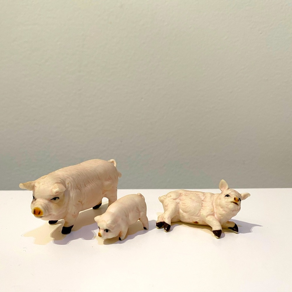 Vintage miniature porcelain pigs made of bone china 3 pc set ceramic figurines